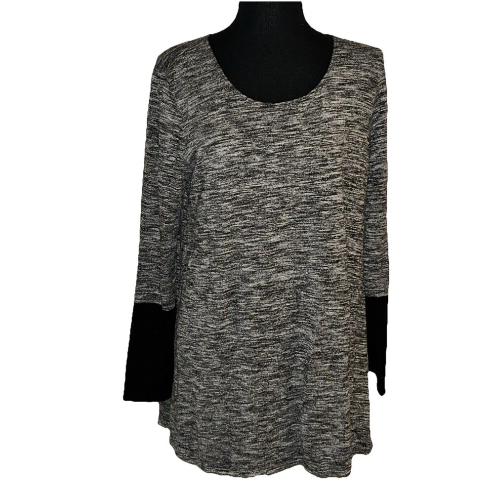Max Edition Large Pullover Round Neck, Black, And Gray Tunic Blouse